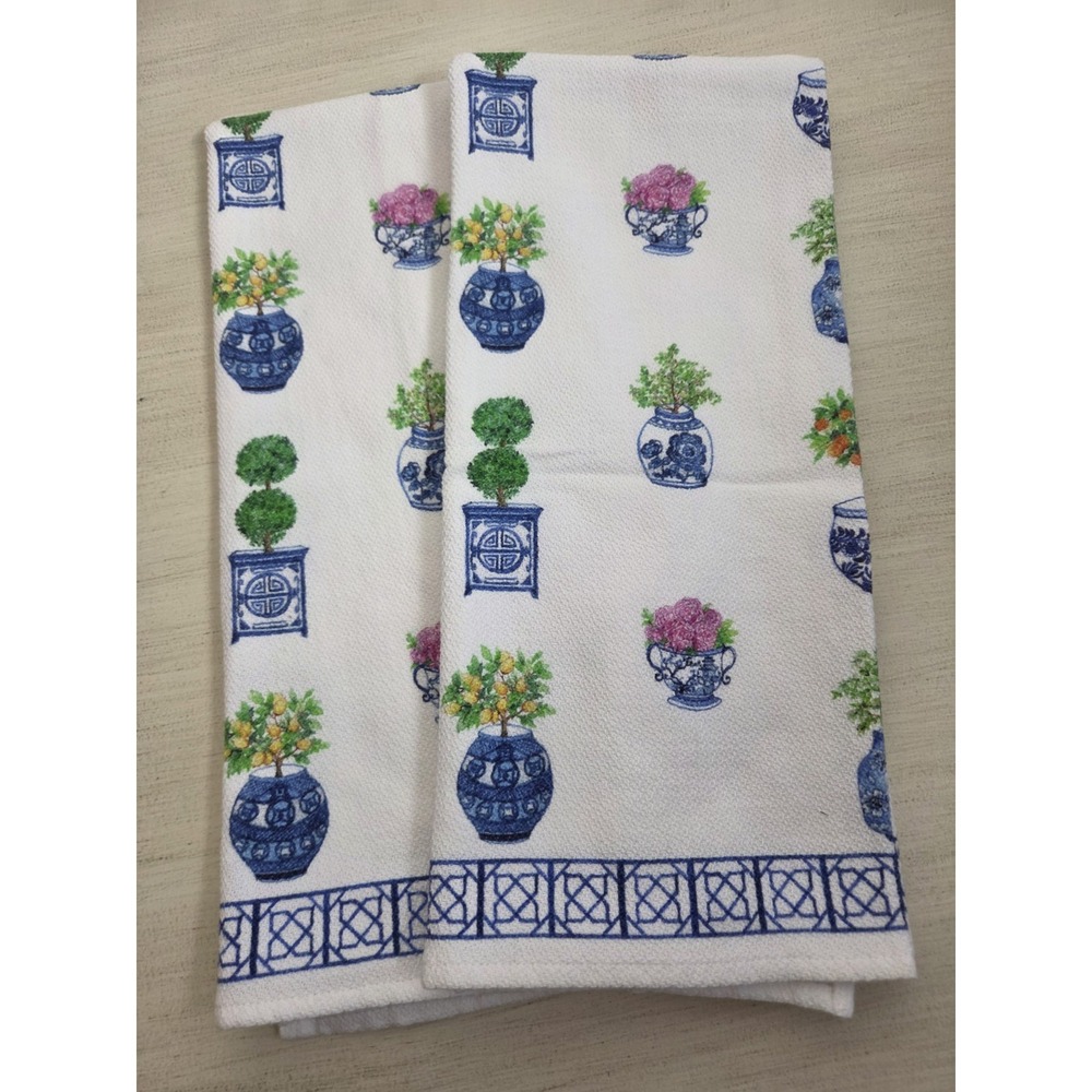 Southern Living Chinoiserie Floral Kitchen Tea Towels 20x30 Cotton